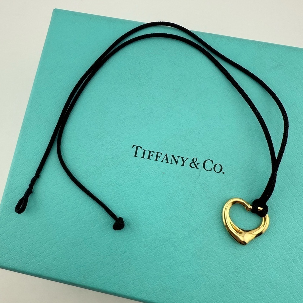 Tiffany & Co. Elsa Peretti 18k 16mm Open Heart Necklace on Silk